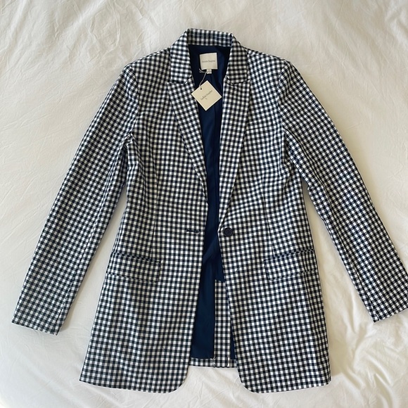 NWT Favorite Daughter Navy Blue Gingham Blazer Size Small - Picture 7 of 10